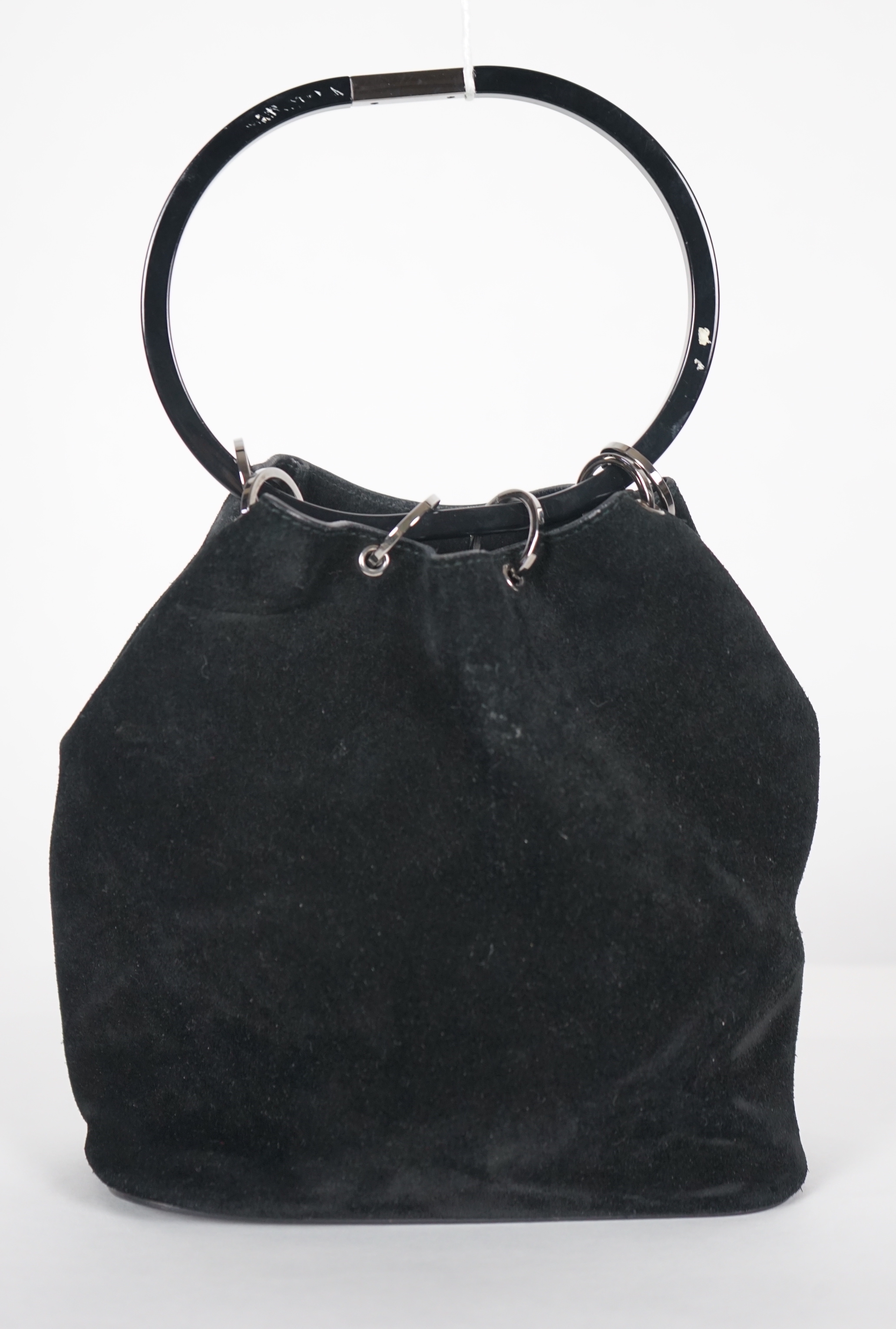 A vintage Gucci black Tom Ford era suede handbag, with dust bag, width 21cm, height overall 35cm, depth 11cm, Please note this lot attracts an additional import tax of 20% on the hammer price